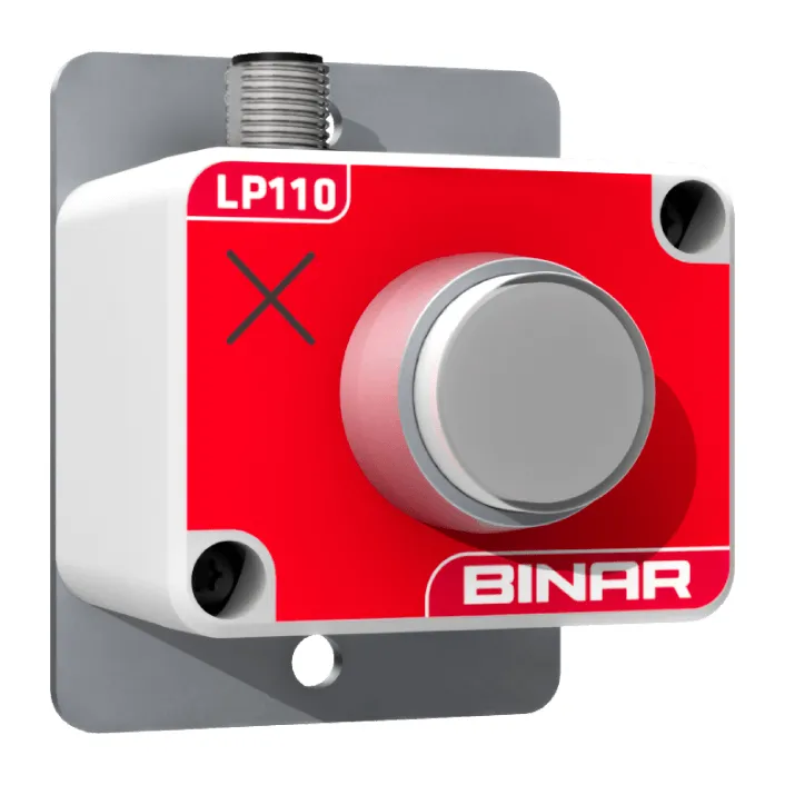 Red Binar device with button